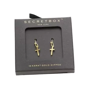 Secret Box 14K Gold Dipped Metal Cross Dangle Earrings