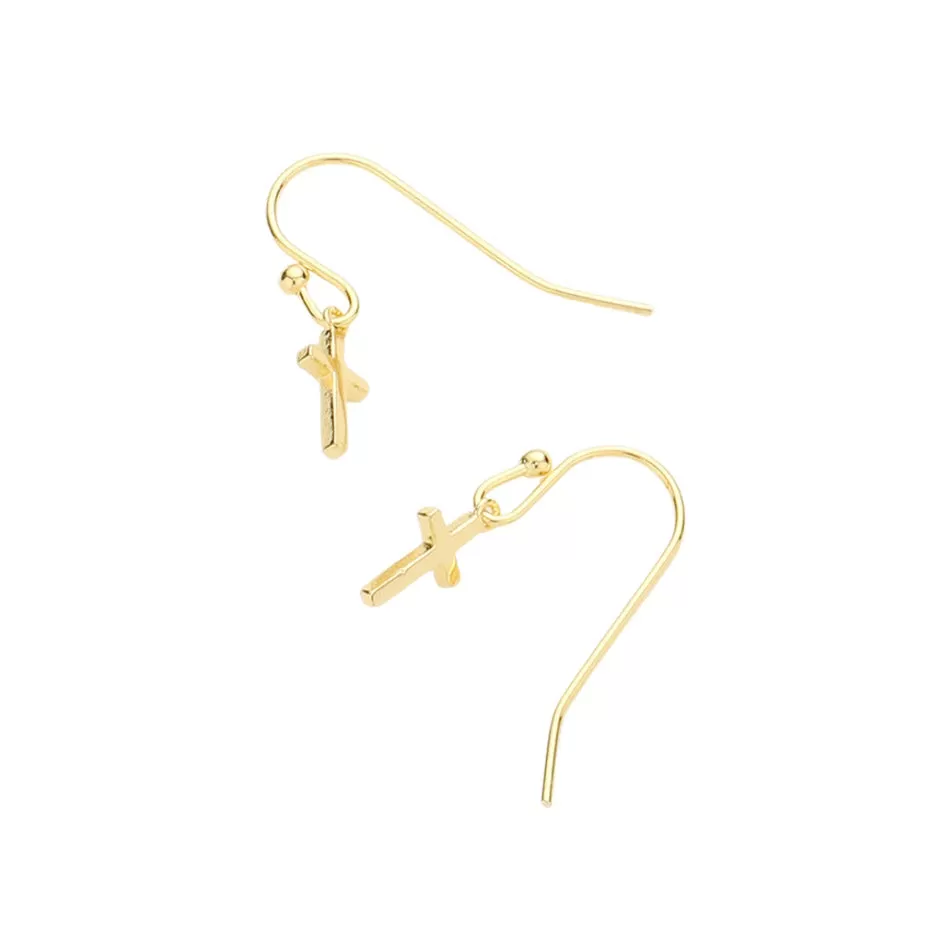 Secret Box 14K Gold Dipped Metal Cross Dangle Earrings