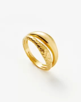 Serpent Textured Double Stacking Ring | 18ct Gold Plated Vermeil