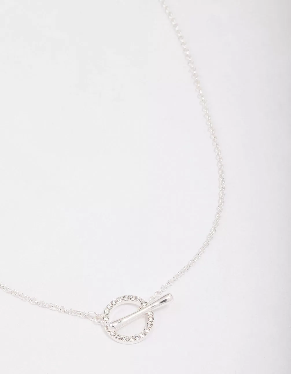 Silver Diamante Circle Bar Link Necklace