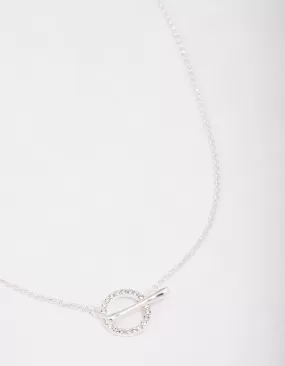 Silver Diamante Circle Bar Link Necklace