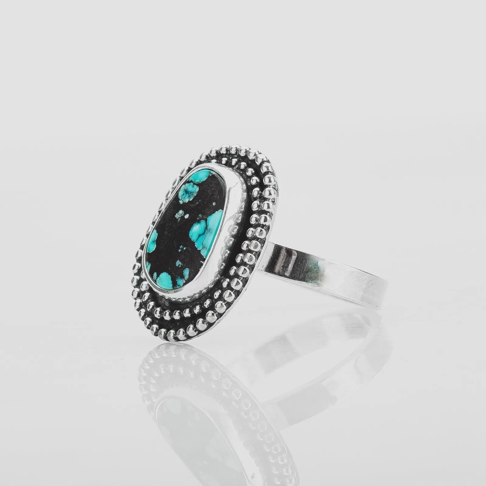 Size 6.5 Black & Blue Cloud Mountain Turquoise Gemstone Ring