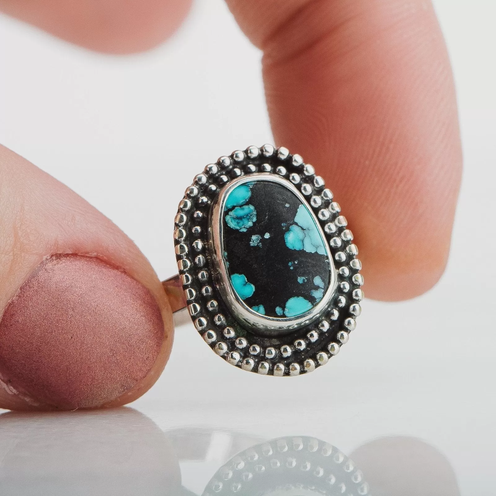 Size 6.5 Black & Blue Cloud Mountain Turquoise Gemstone Ring