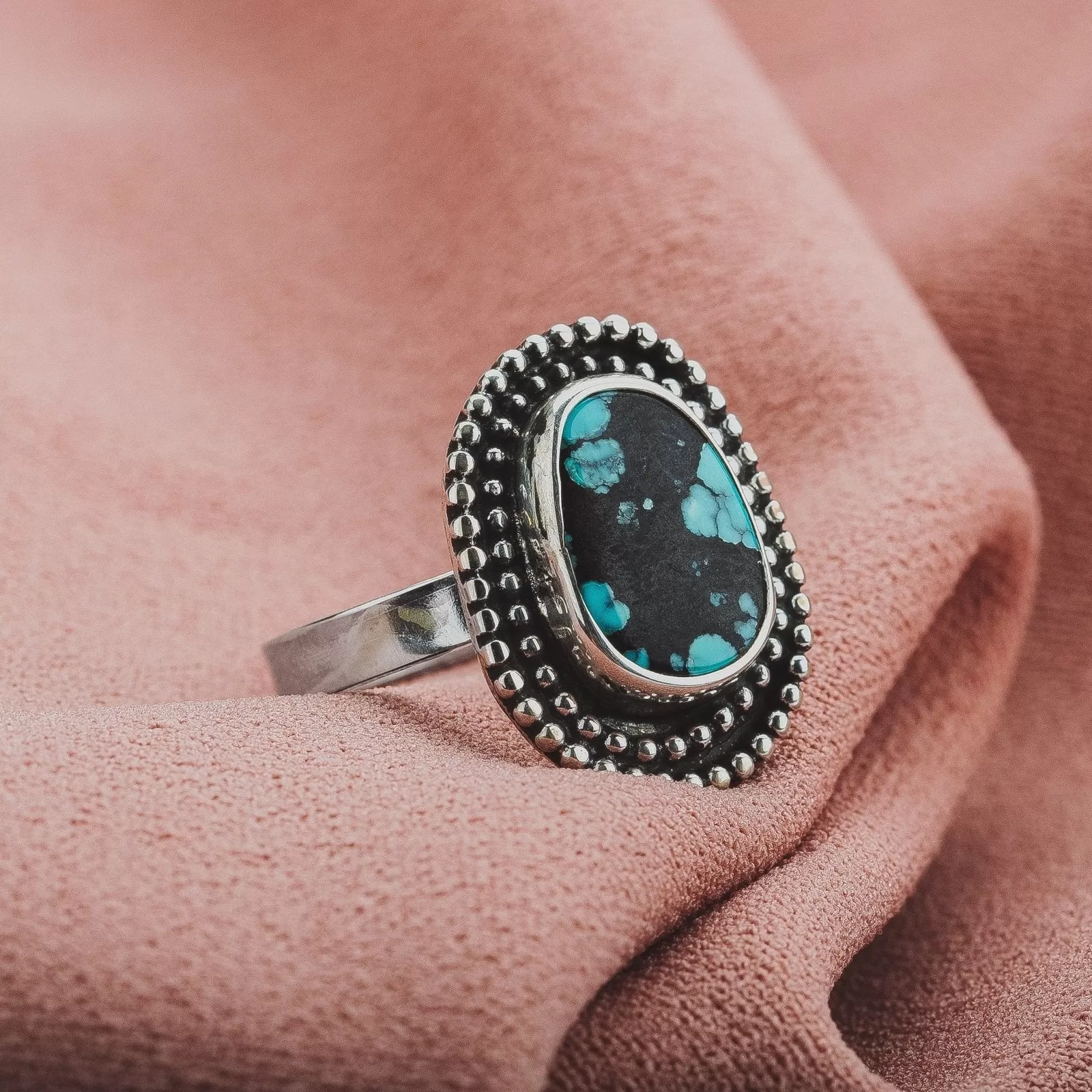 Size 6.5 Black & Blue Cloud Mountain Turquoise Gemstone Ring