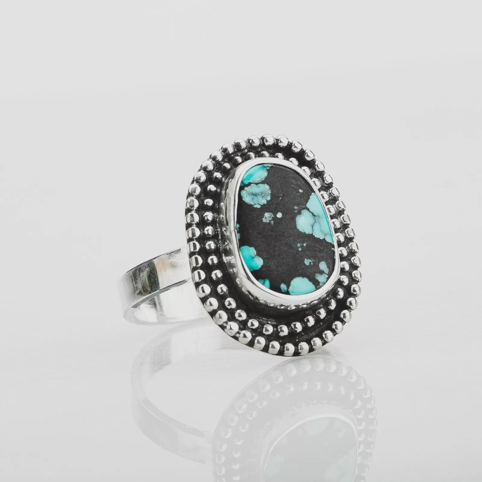 Size 6.5 Black & Blue Cloud Mountain Turquoise Gemstone Ring