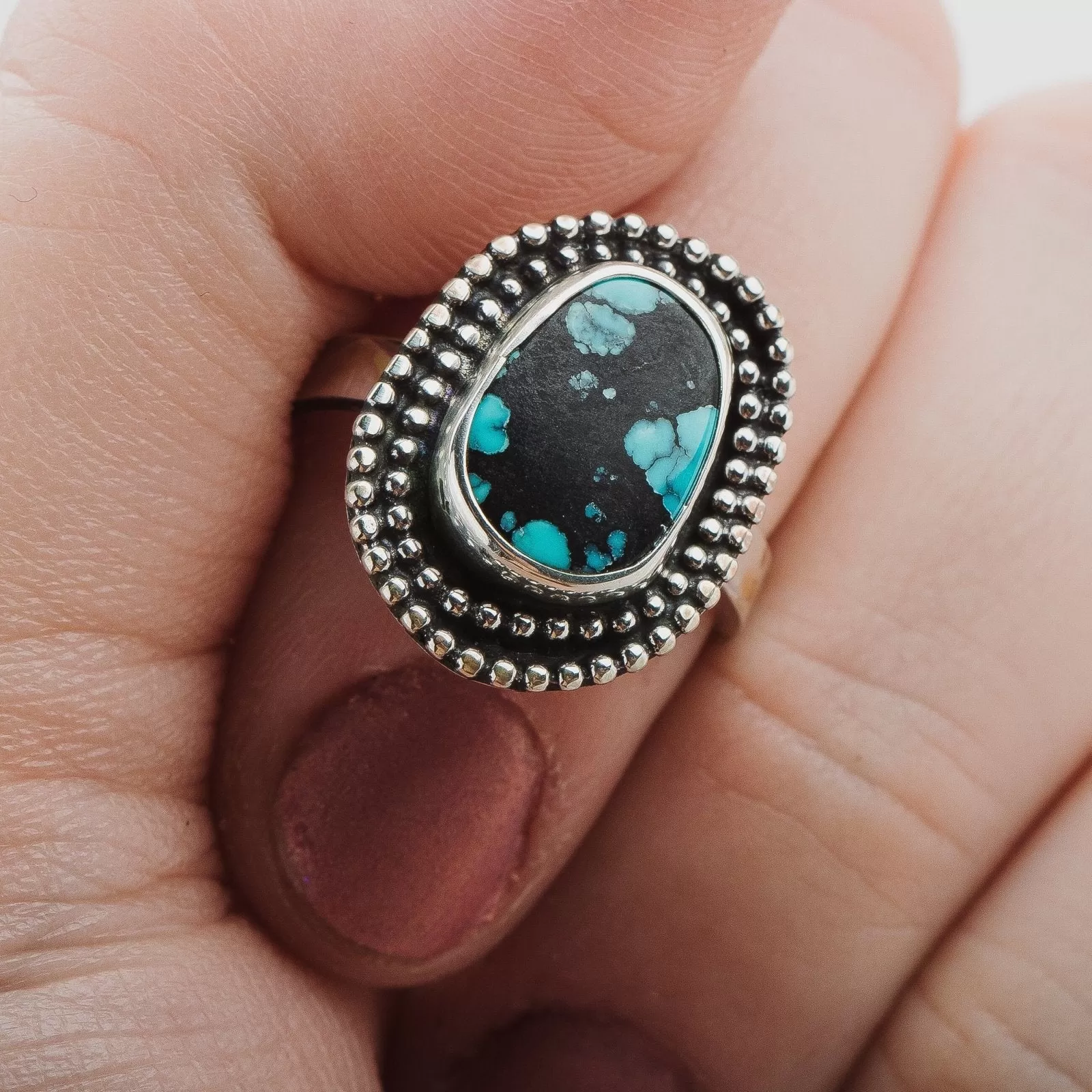 Size 6.5 Black & Blue Cloud Mountain Turquoise Gemstone Ring