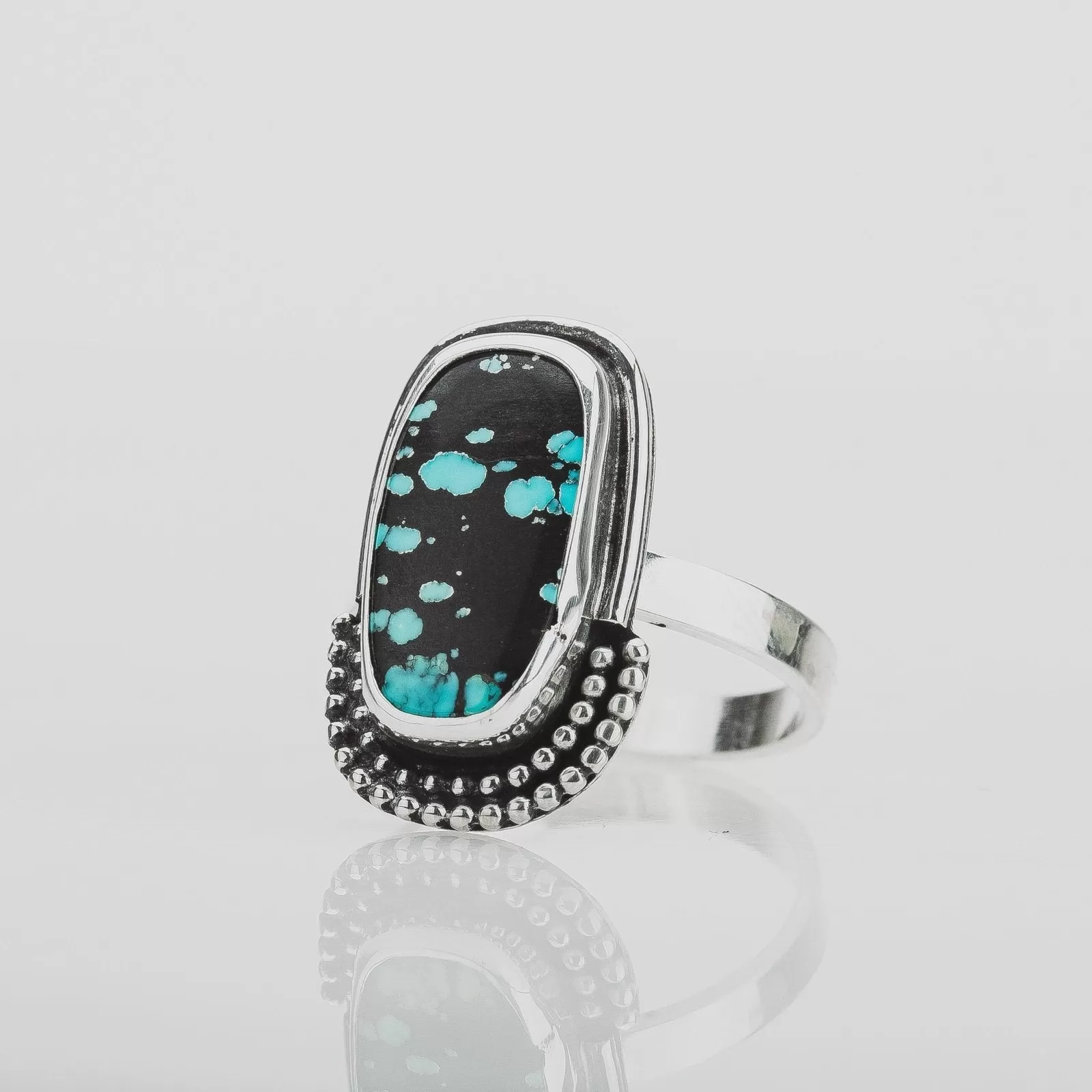 Size 9.25 Black & Blue Cloud Mountain Turquoise Gemstone Ring