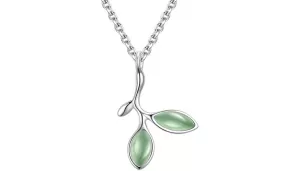 Solid Sterling Cat's Eye Leaf Pattern Pendant Necklaces