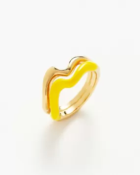 Squiggle Curve Two Tone Enamel Stacking Ring | 18ct Gold Plated Vermeil/Lemon Yellow