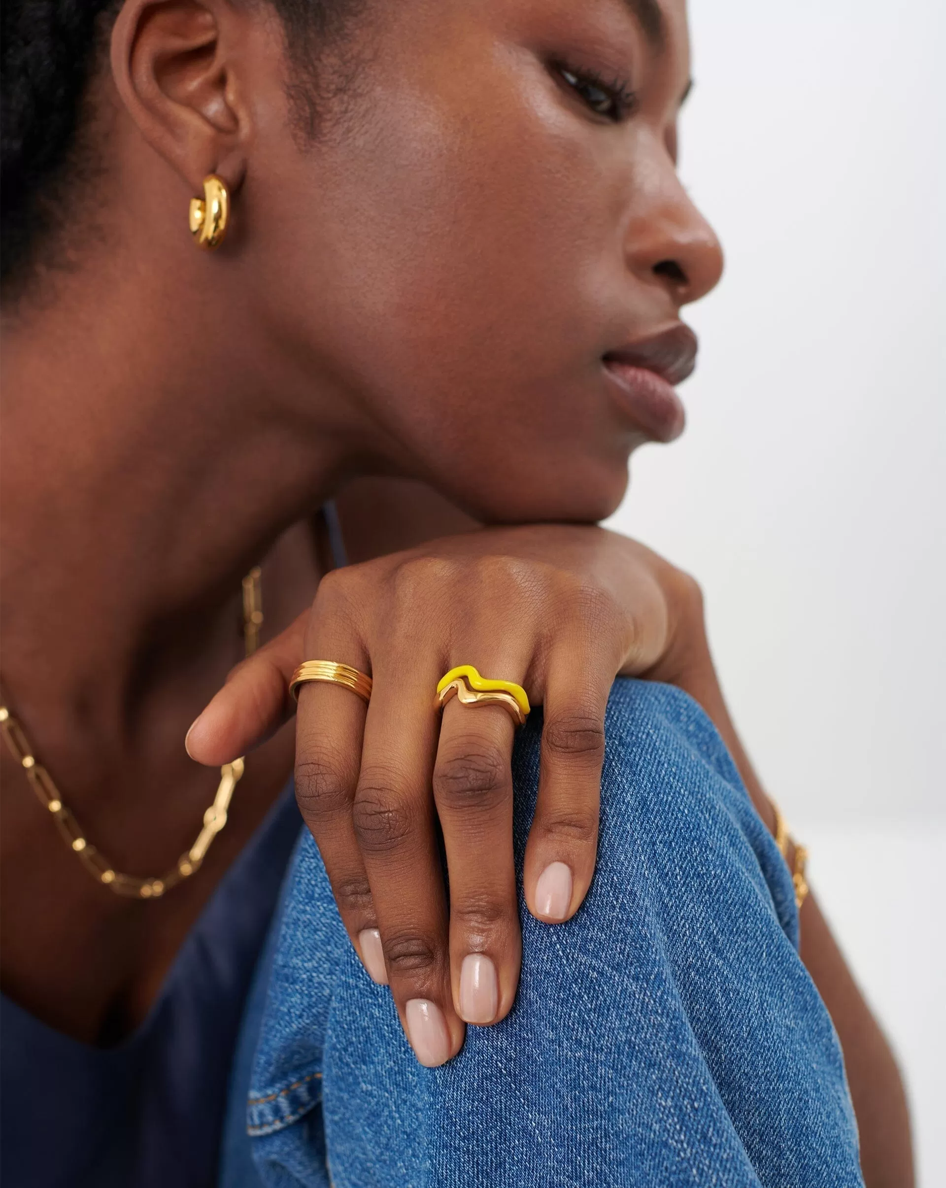 Squiggle Curve Two Tone Enamel Stacking Ring | 18ct Gold Plated Vermeil/Lemon Yellow