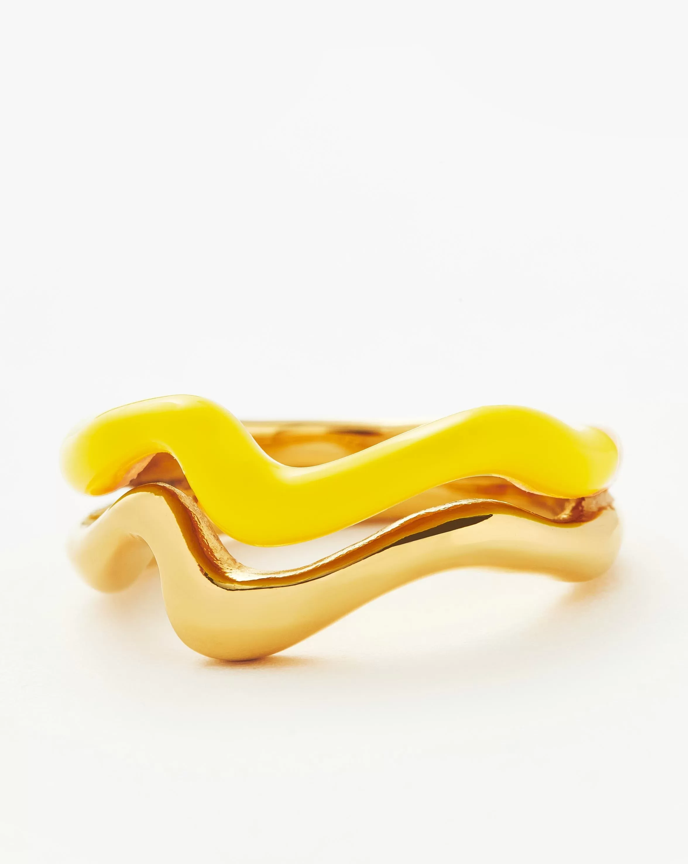 Squiggle Curve Two Tone Enamel Stacking Ring | 18ct Gold Plated Vermeil/Lemon Yellow