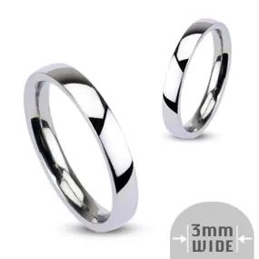 Stainless Steel 3mm Wide Glossy Mirror Polished Plain Band Ring