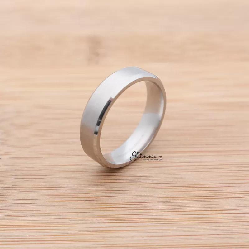 Stainless Steel 6mm Wide Beveled Edge Band Ring - Silver