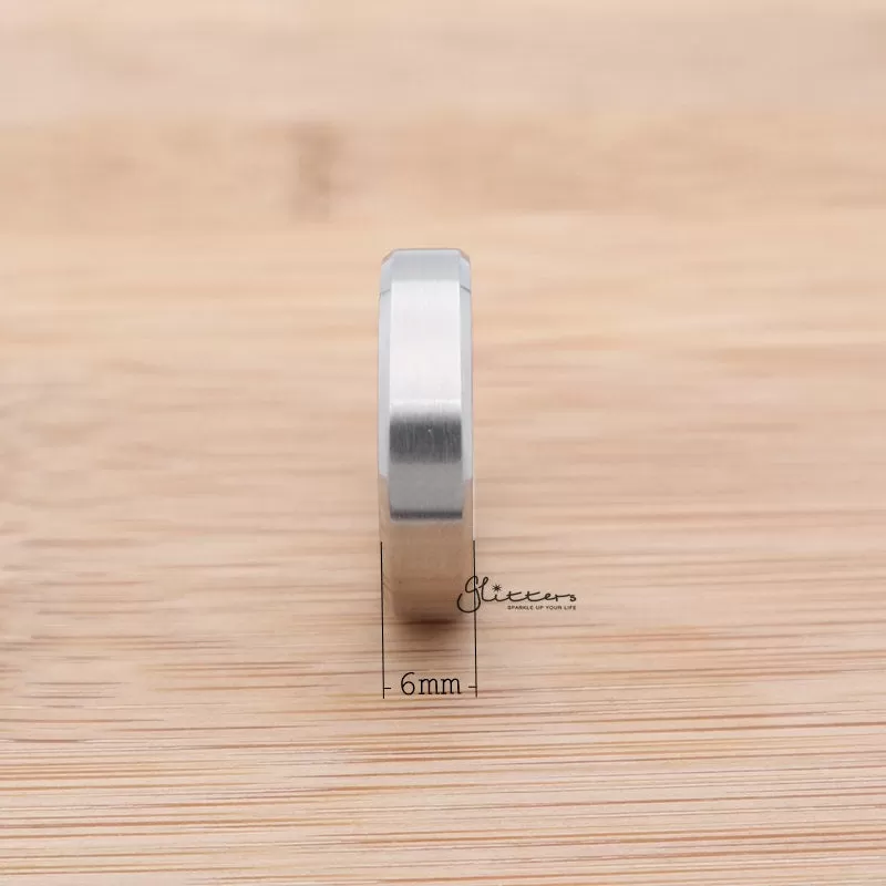 Stainless Steel 6mm Wide Beveled Edge Band Ring - Silver