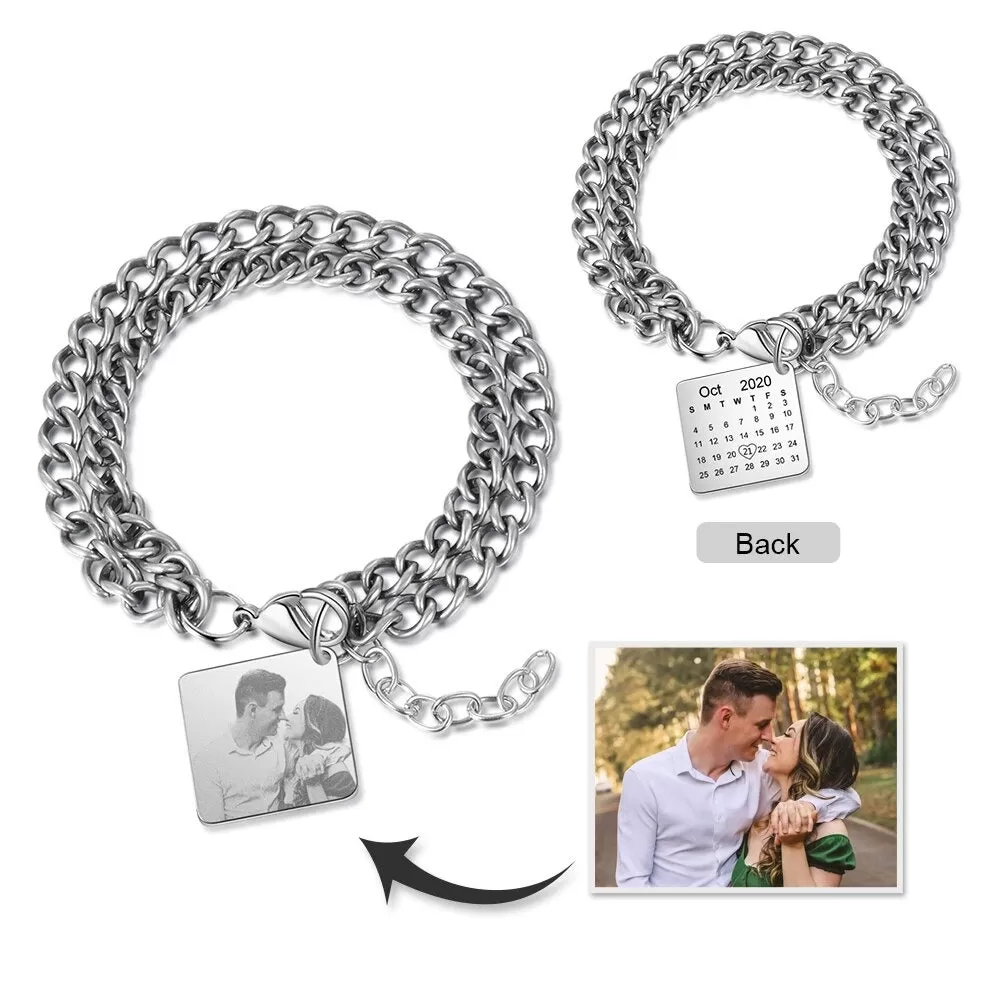 Stainless Steel Custom Photo Double Link Chain Bracelet