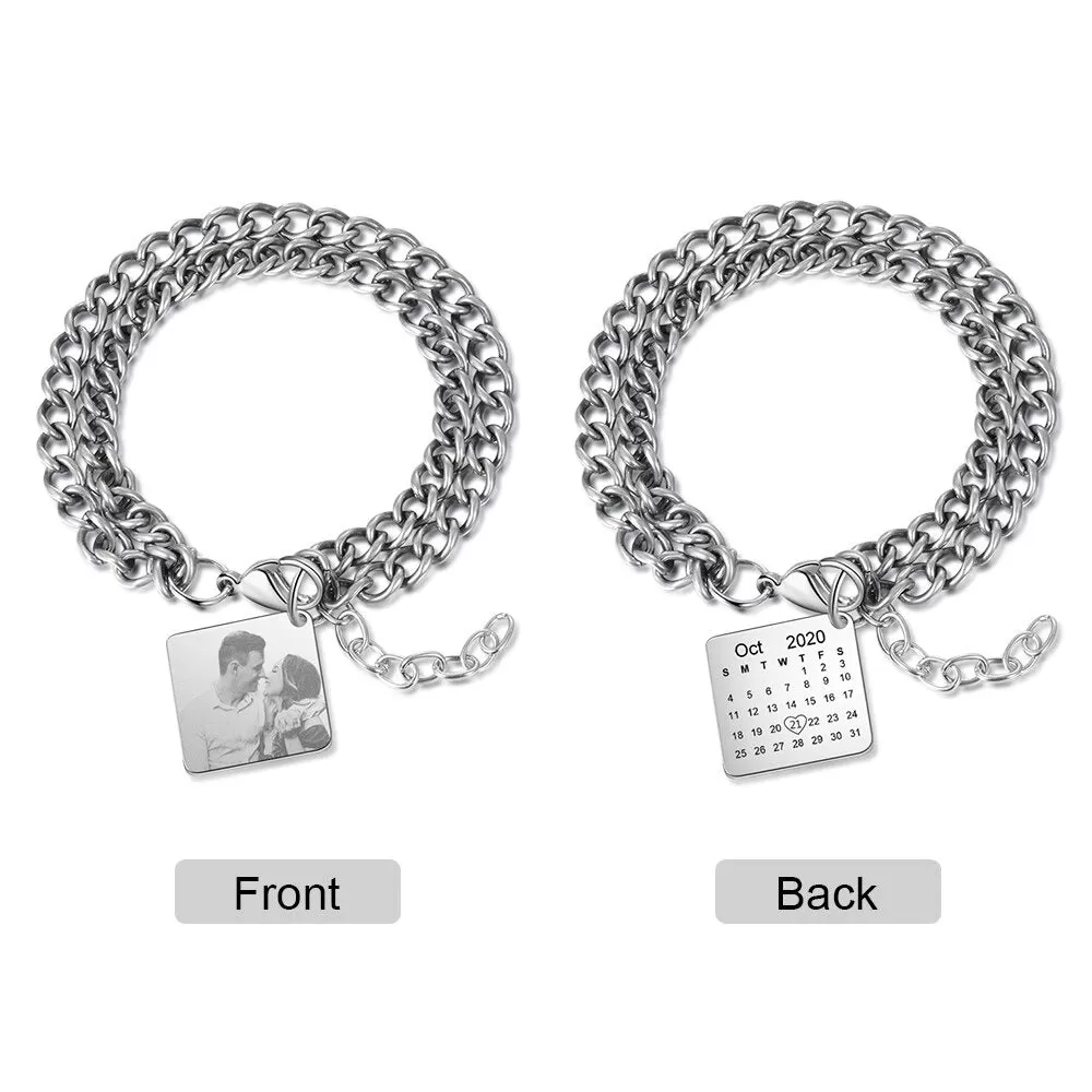 Stainless Steel Custom Photo Double Link Chain Bracelet