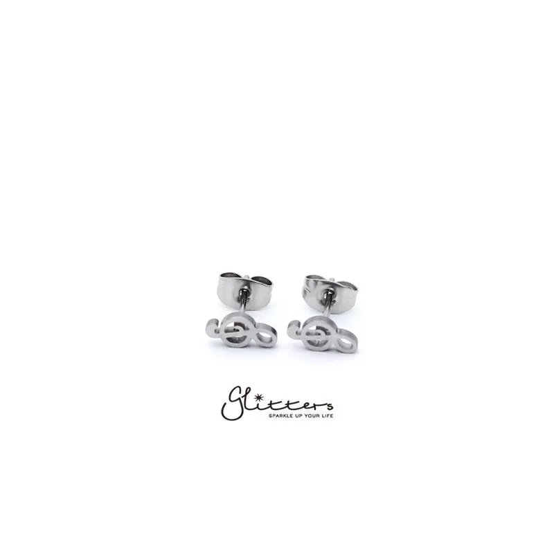 Stainless Steel Music Note Treble Clef Stud Earrings-Silver | Gold | Black