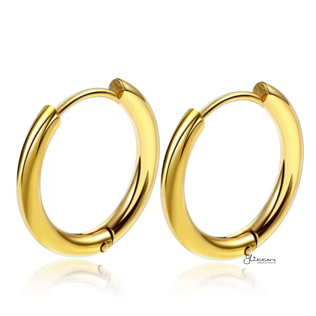 Stainless Steel Round Huggie Hoop Earrings - Gold