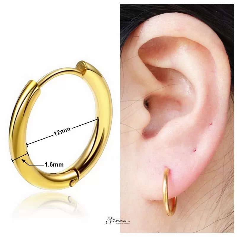 Stainless Steel Round Huggie Hoop Earrings - Gold