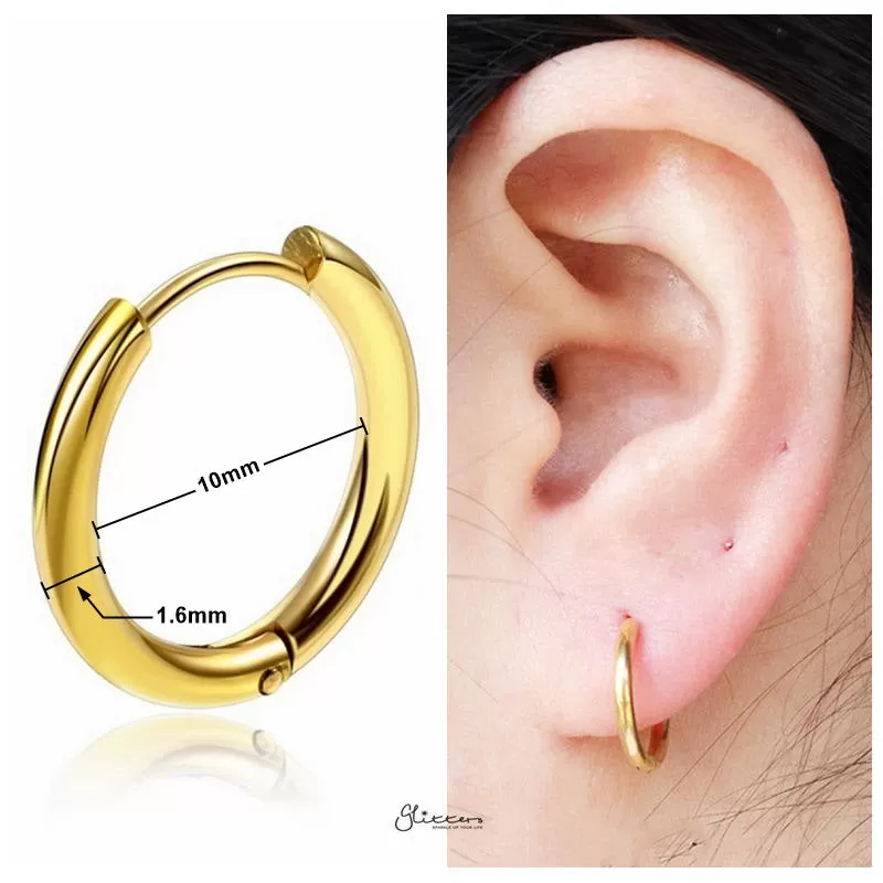 Stainless Steel Round Huggie Hoop Earrings - Gold