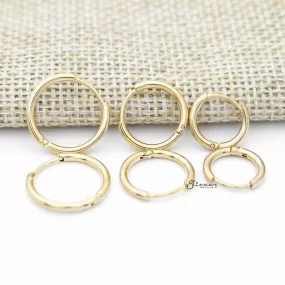 Stainless Steel Round Huggie Hoop Earrings - Gold