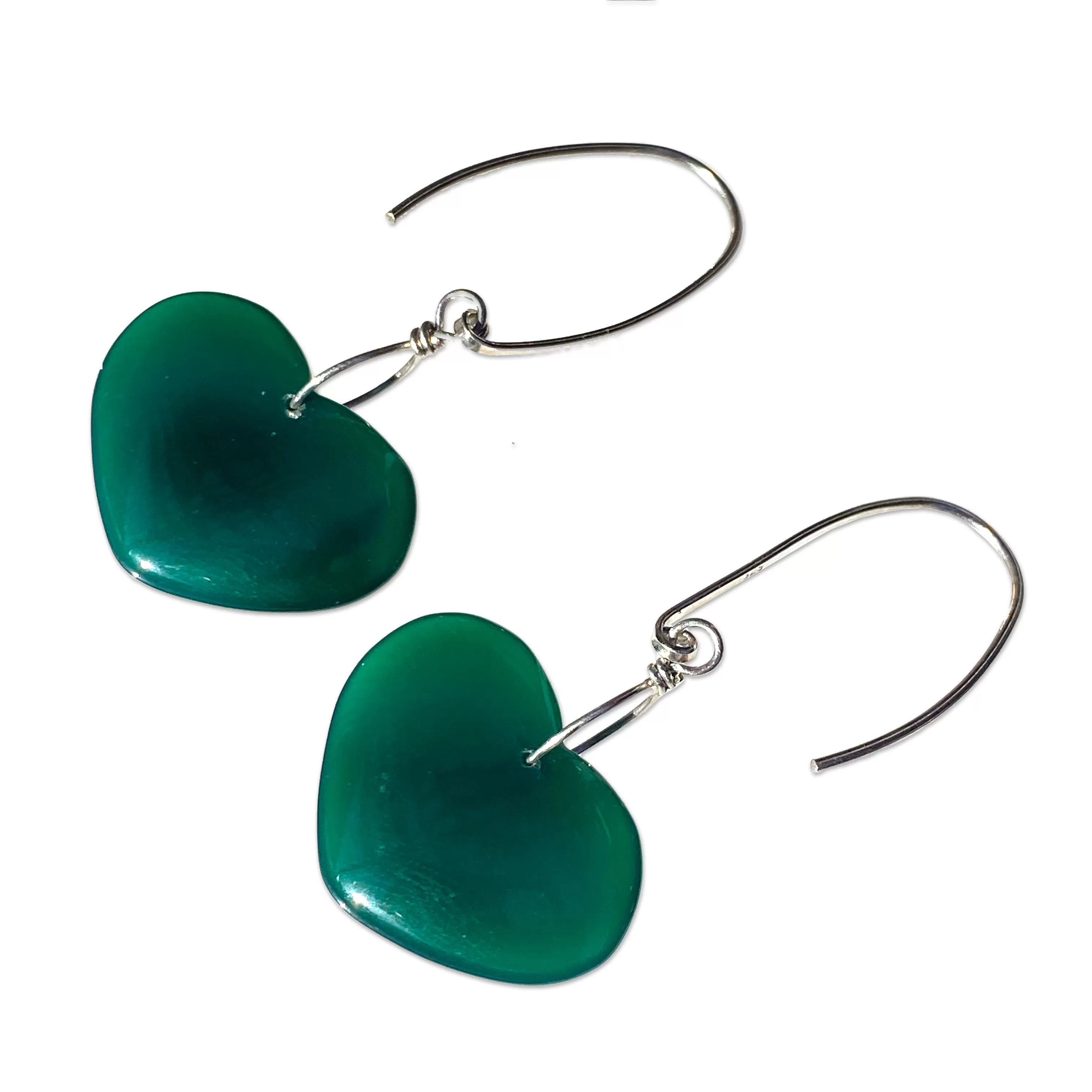 Sterling Silver and Green Agate gemstone Heart earrings