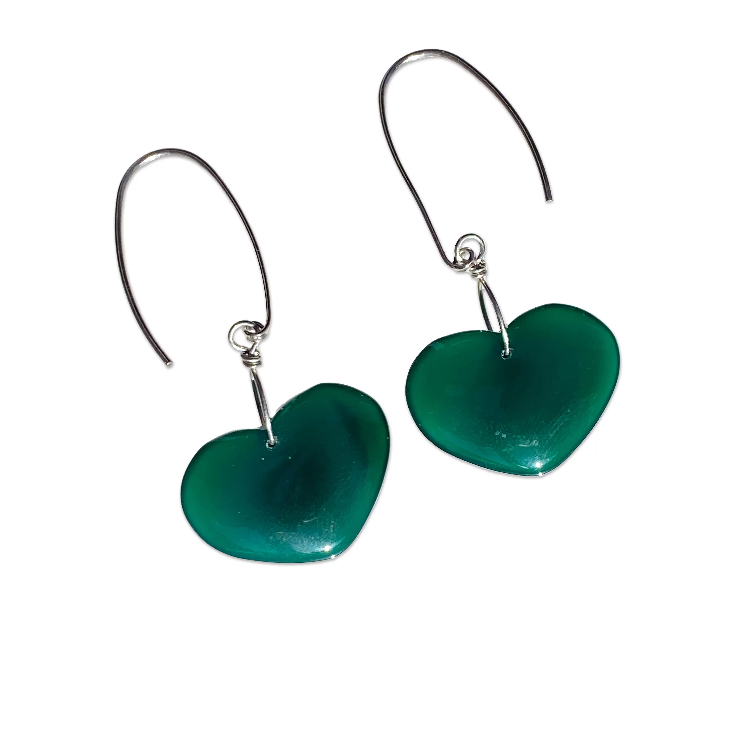 Sterling Silver and Green Agate gemstone Heart earrings