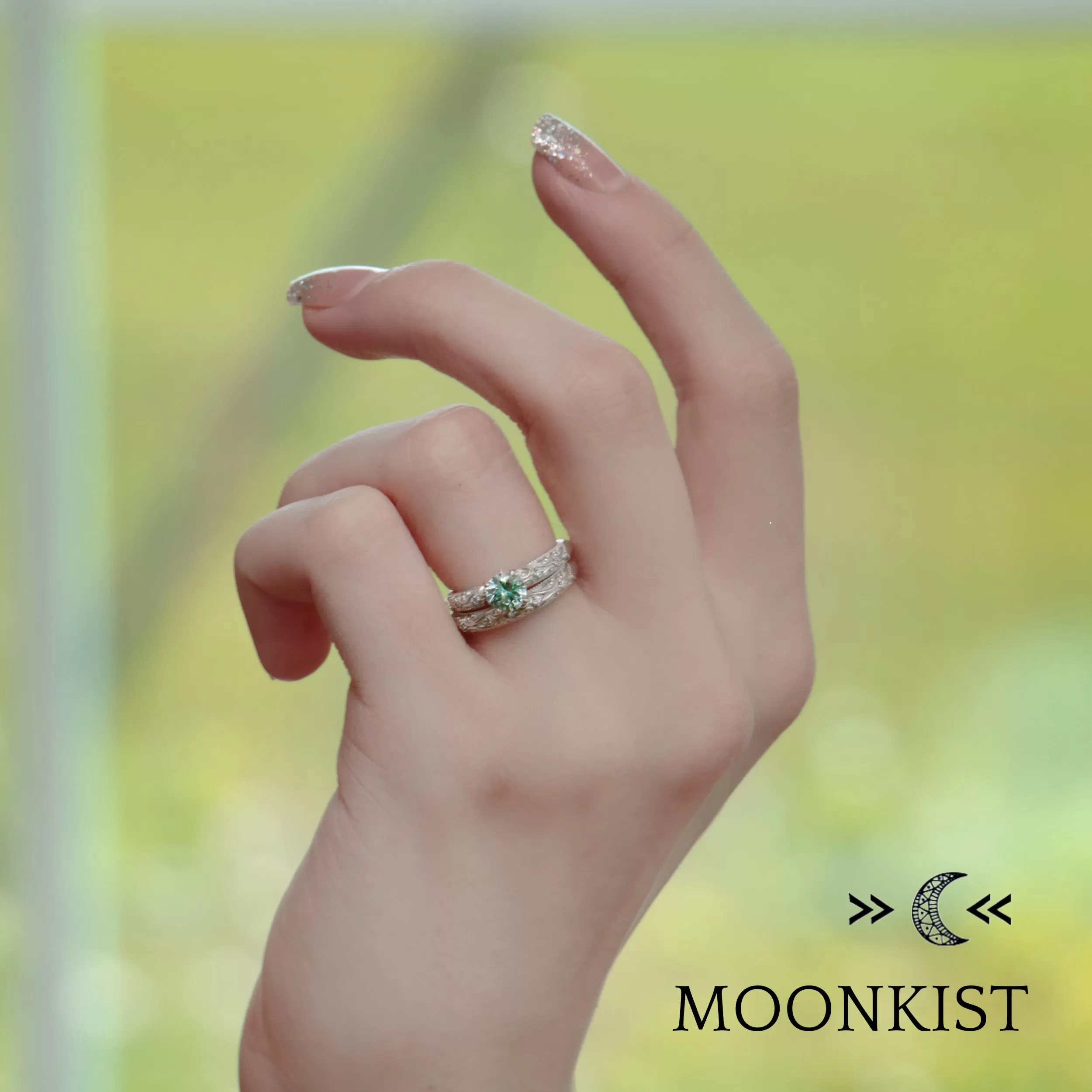 Sterling Silver Art Deco Engagement Ring Set | Moonkist Designs