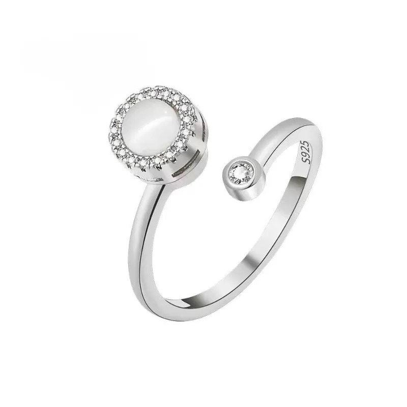 Sterling Silver Rotating Adjustable Zircon Ring For Women