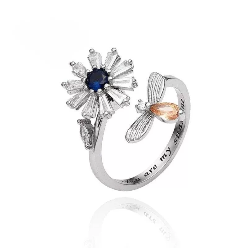 Sterling Silver Rotating Adjustable Zircon Ring For Women