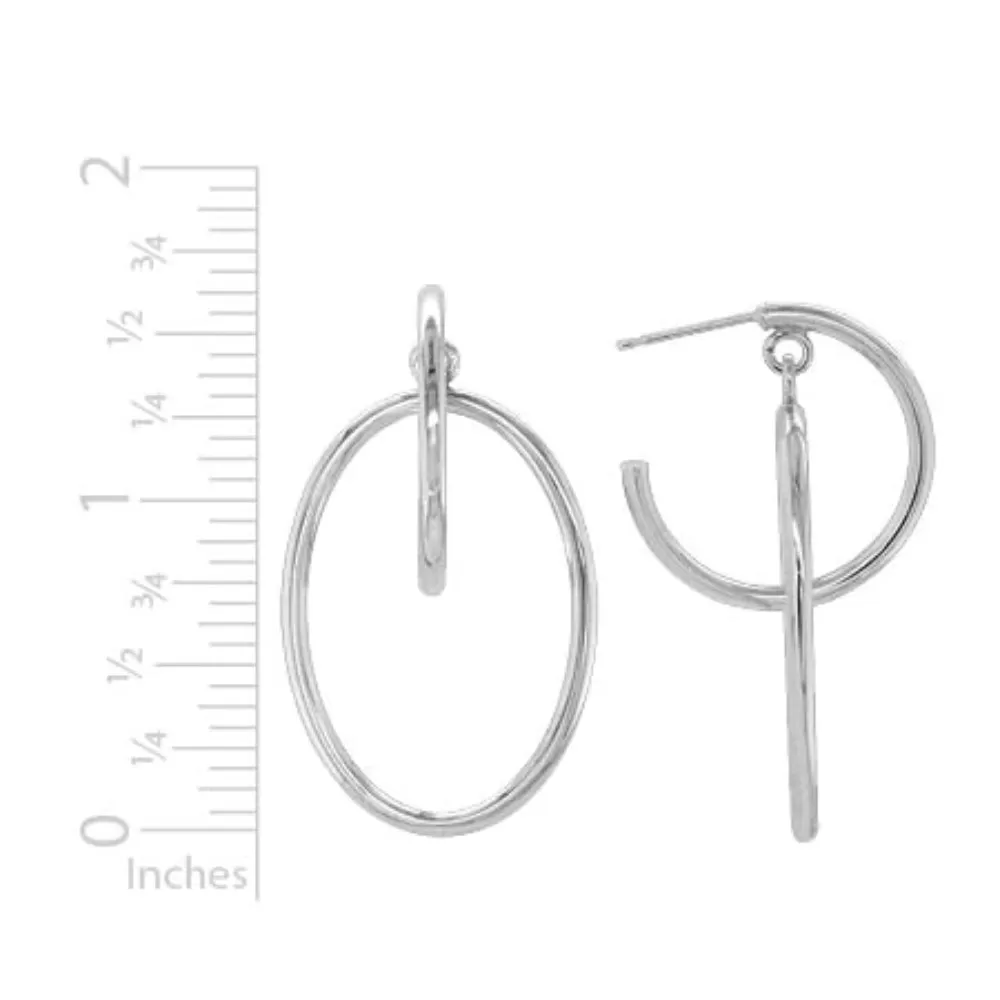 Sterling Silver Round and Oval Hoop Drop Earrings