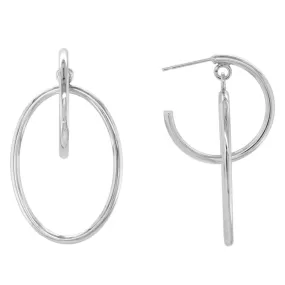 Sterling Silver Round and Oval Hoop Drop Earrings