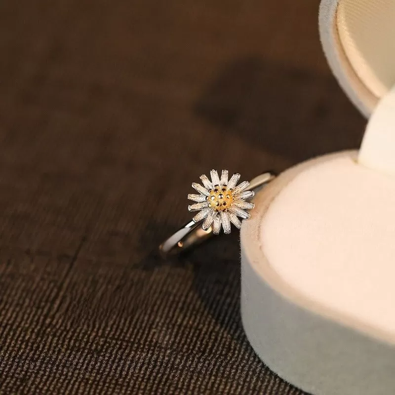 Sterling Silver Simple Little Daisy Flower Ring For Women