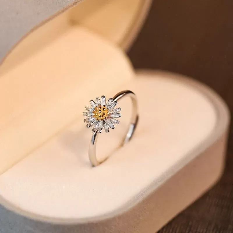 Sterling Silver Simple Little Daisy Flower Ring For Women