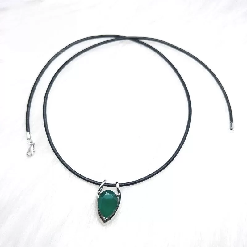 Sterling Silver With Natural Green Gemstone Pendant