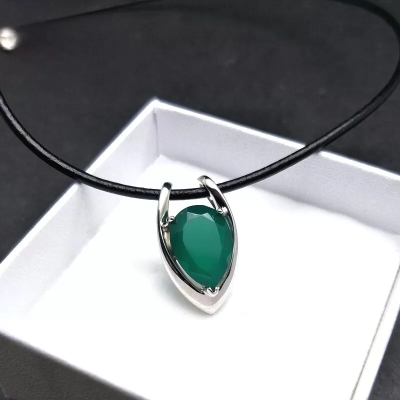 Sterling Silver With Natural Green Gemstone Pendant