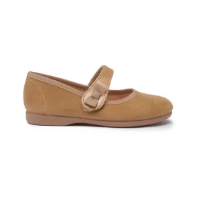 Suede Bow Mary Janes in Camel