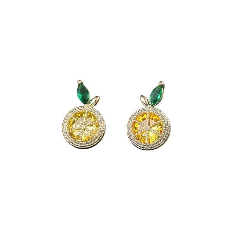 Sweet Fresh Zircon Inlaid Orange Lemon Earrings