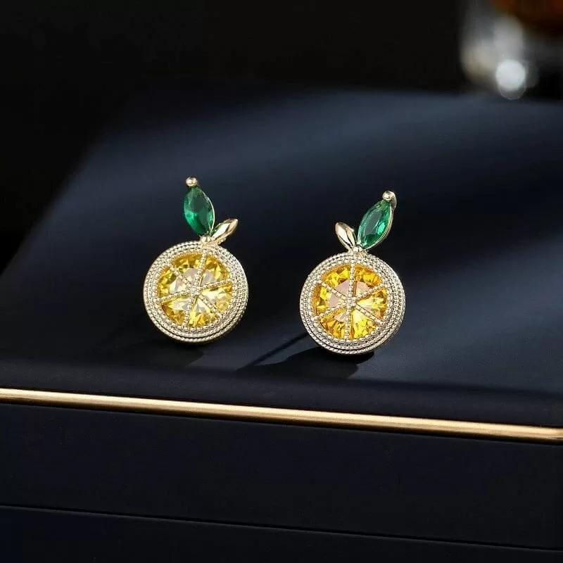 Sweet Fresh Zircon Inlaid Orange Lemon Earrings