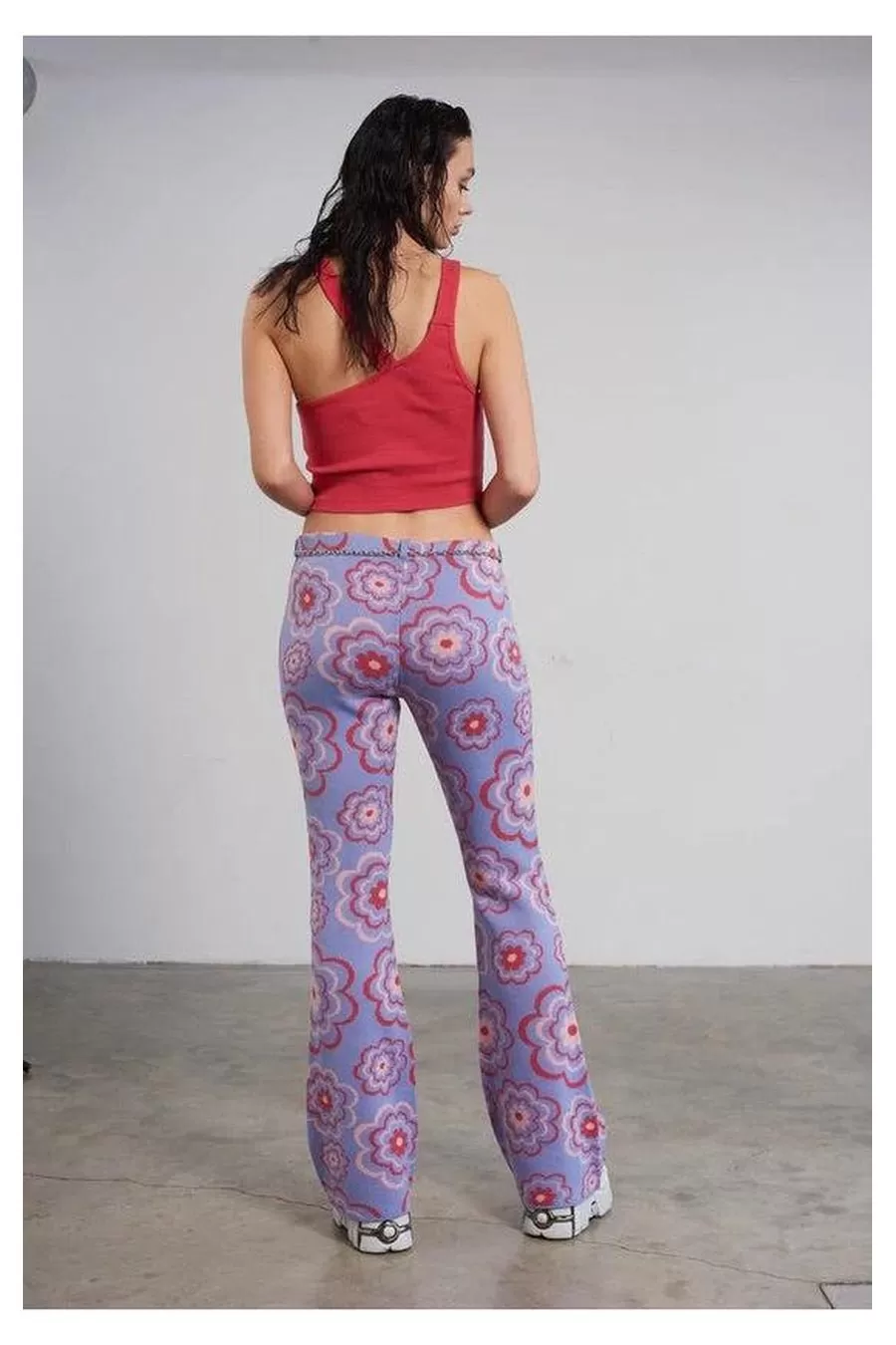 The Ragged Priest Power Floral Knit Flare Trousers