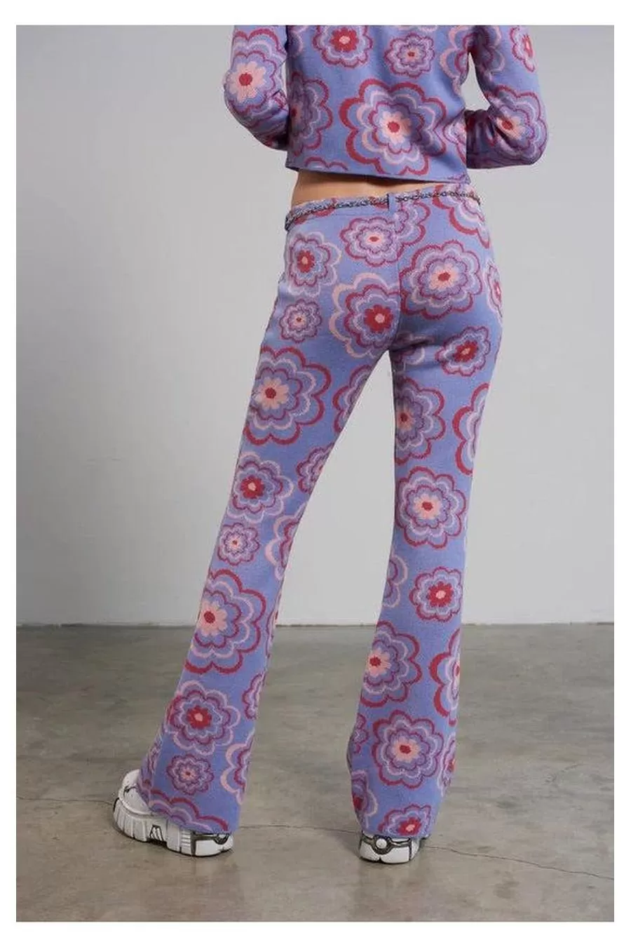 The Ragged Priest Power Floral Knit Flare Trousers