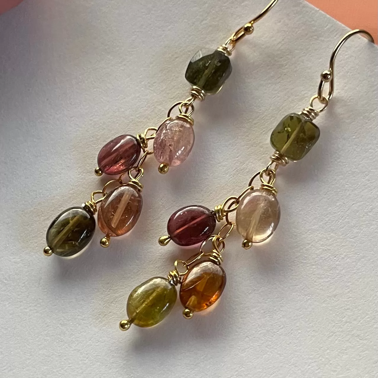 Tourmaline Cascade Earrings, Gold, OOAK