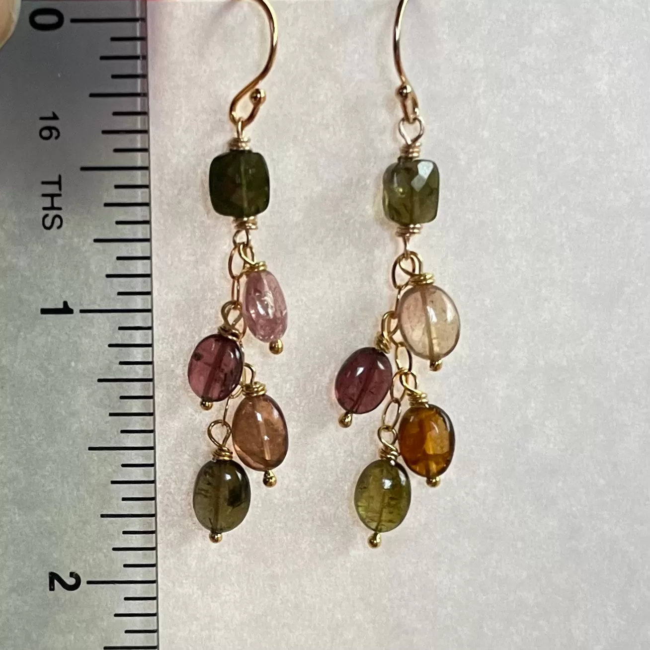 Tourmaline Cascade Earrings, Gold, OOAK