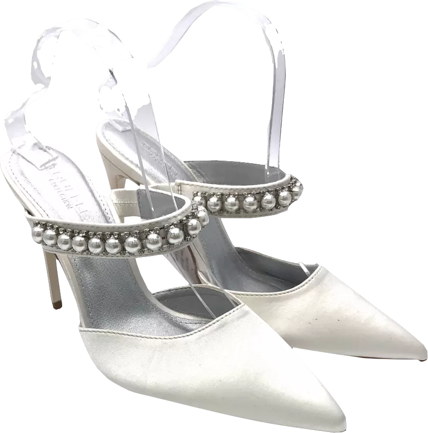 Truffle Collection Cream Bridal Heeled Mules With Pearl Embellishment UK 5 EU 38 👠