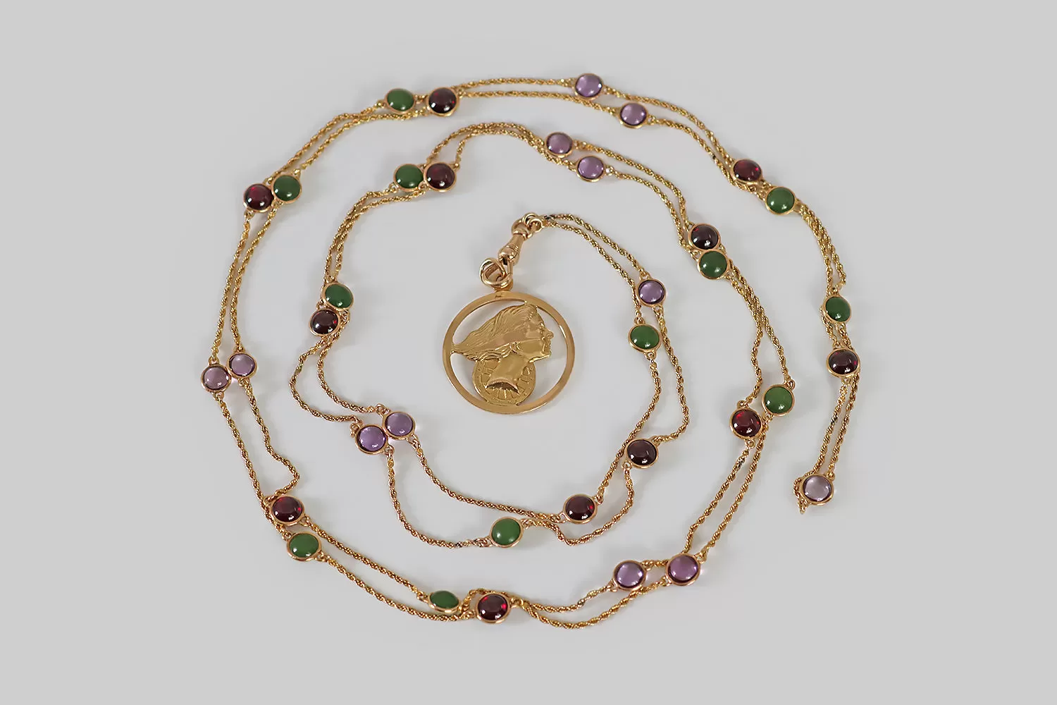 Victorian Garnet, Amethyst & Jade Station Chain