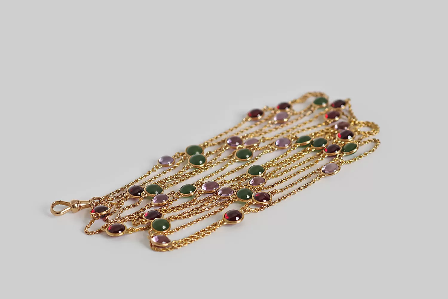 Victorian Garnet, Amethyst & Jade Station Chain