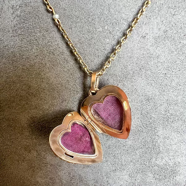 Victorian Ruby & Half Pearl Heart Locket Pendant