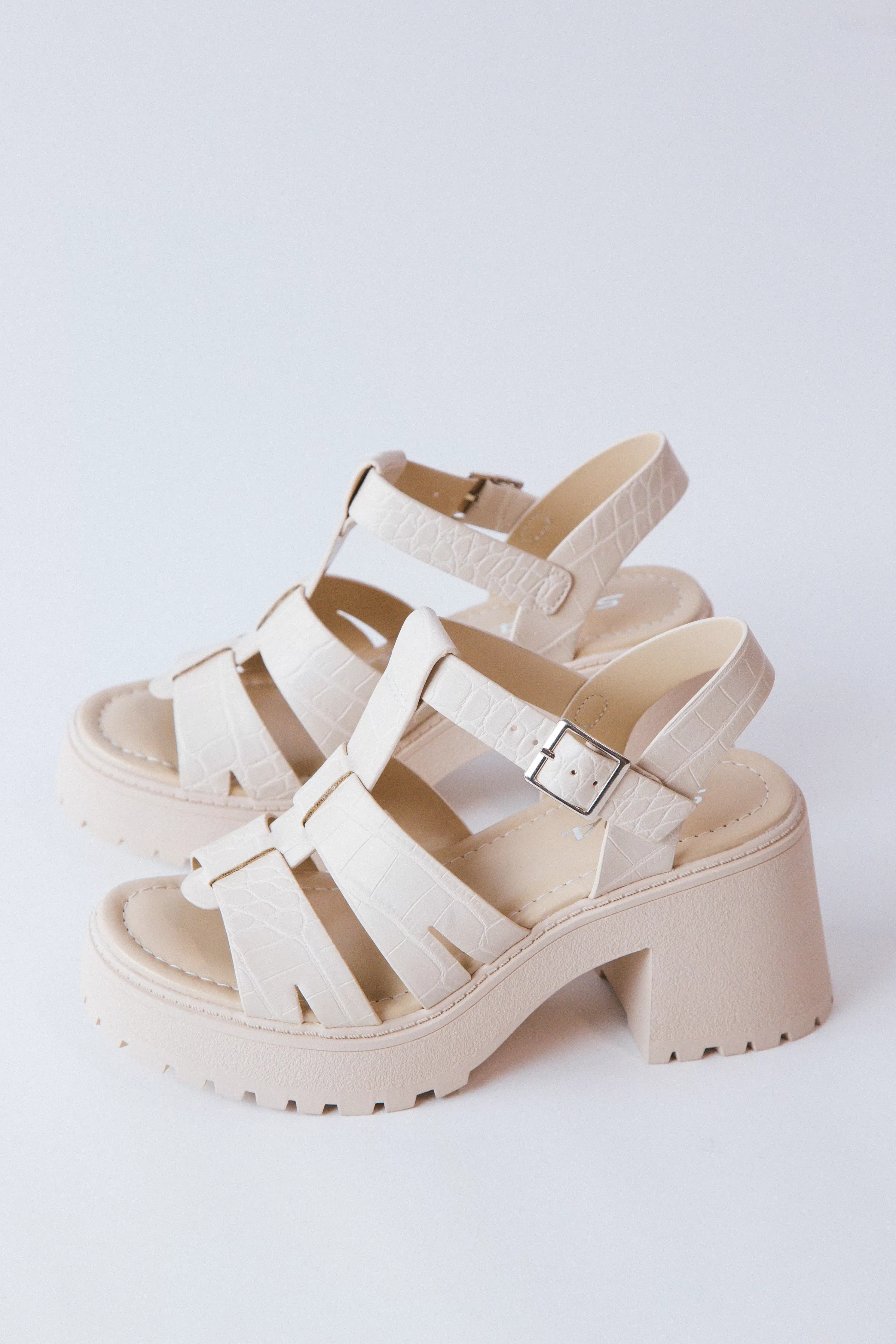 Wilmer Chunky Heeled Sandal, Croc Bone